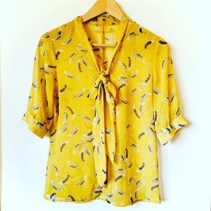 Sheer Tie Front Feather Blouse